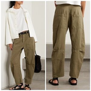 Nili Lotan Shon Olive Green Cotton Linen Tapered Utility Pants Size 0
